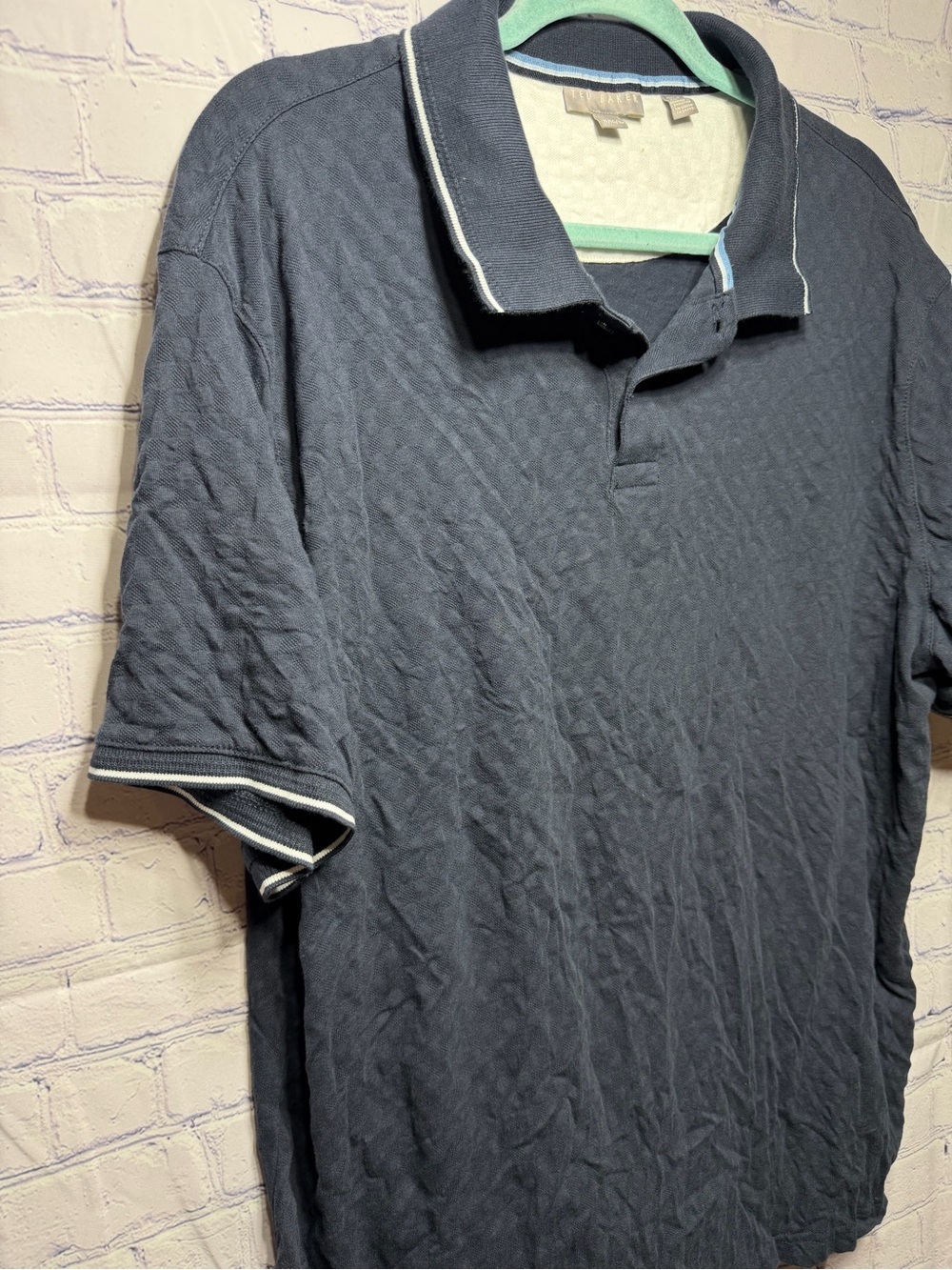 Ted Baker Mens Short Sleeve Textured Polo Navy Size XL Golf Prep Preppy Casual - Picture 2 of 5